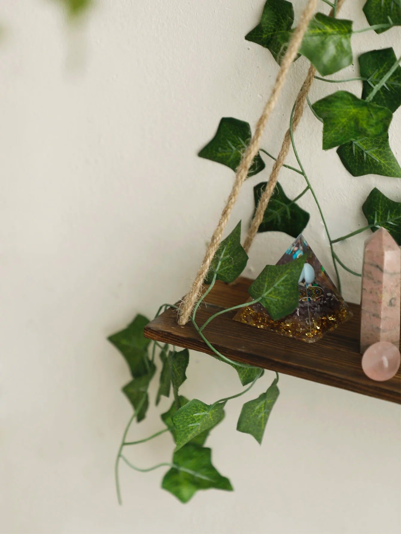 Artificial Ivy Illuminated Wood Shelf