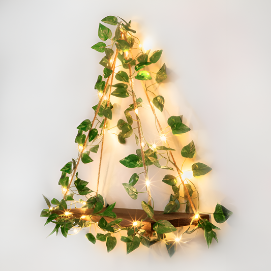 Artificial Ivy Illuminated Wood Shelf