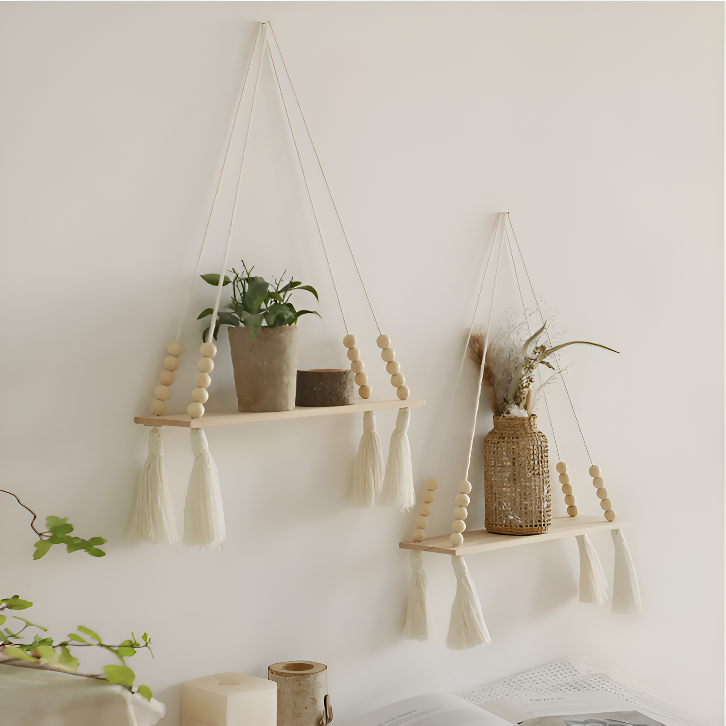 Bohemian Macrame Hanging Wall Shelf