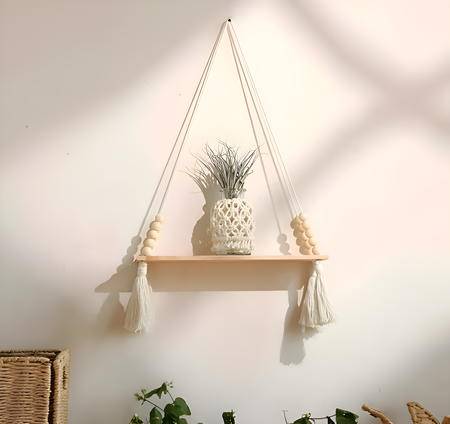 Bohemian Macrame Hanging Wall Shelf